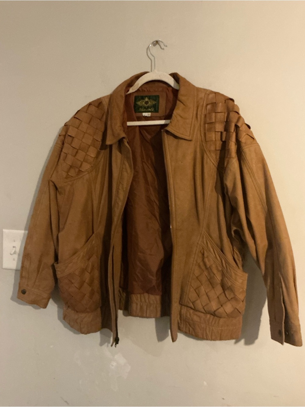 Avanti Woven Shoulder & Pocket Leather Bomber Jacket - Tan